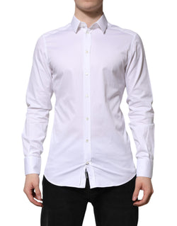 White Cotton GOLD Long Sleeve Men Dress Shirt Dolce & Gabbana