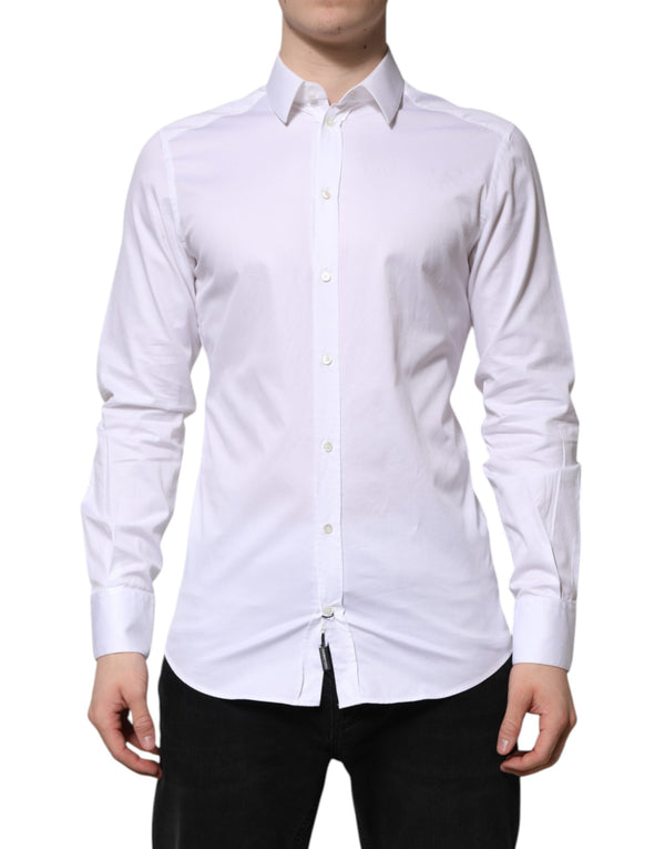 White Cotton GOLD Long Sleeve Men Dress Shirt Dolce & Gabbana