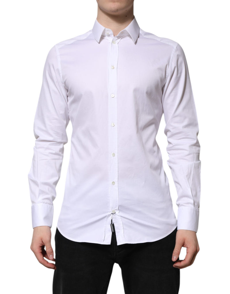 White Cotton GOLD Long Sleeve Men Dress Shirt Dolce & Gabbana
