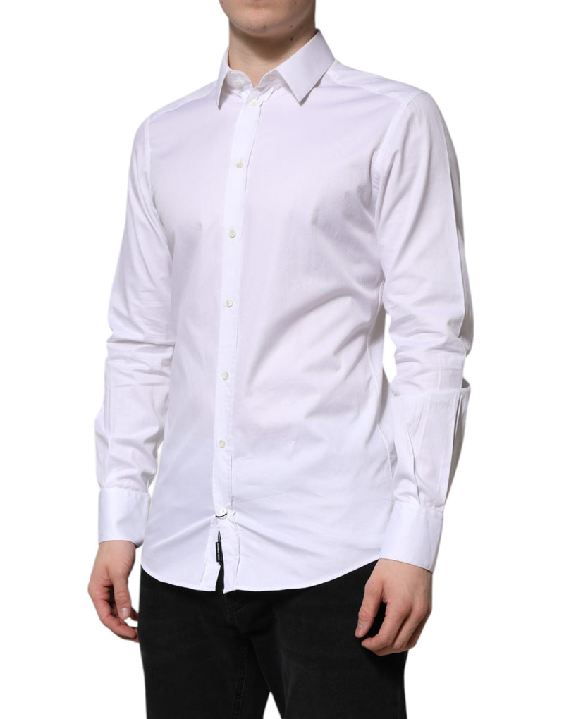 White Cotton GOLD Long Sleeve Men Dress Shirt Dolce & Gabbana