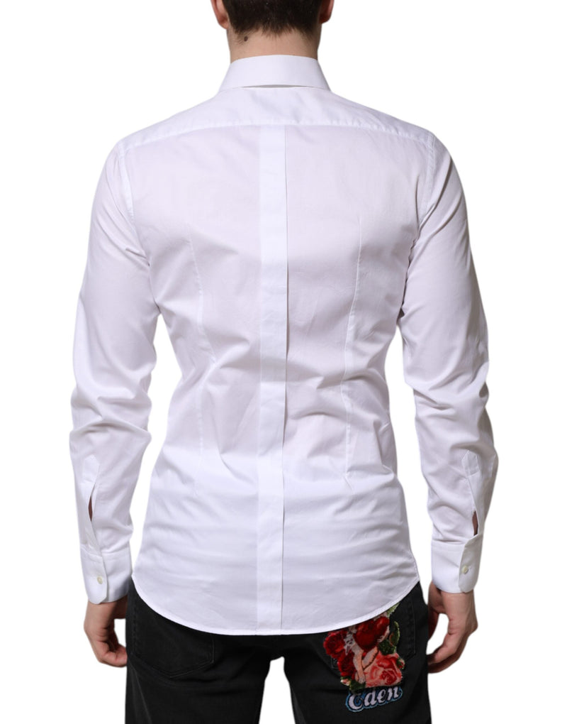 White Cotton GOLD Long Sleeve Men Dress Shirt Dolce & Gabbana
