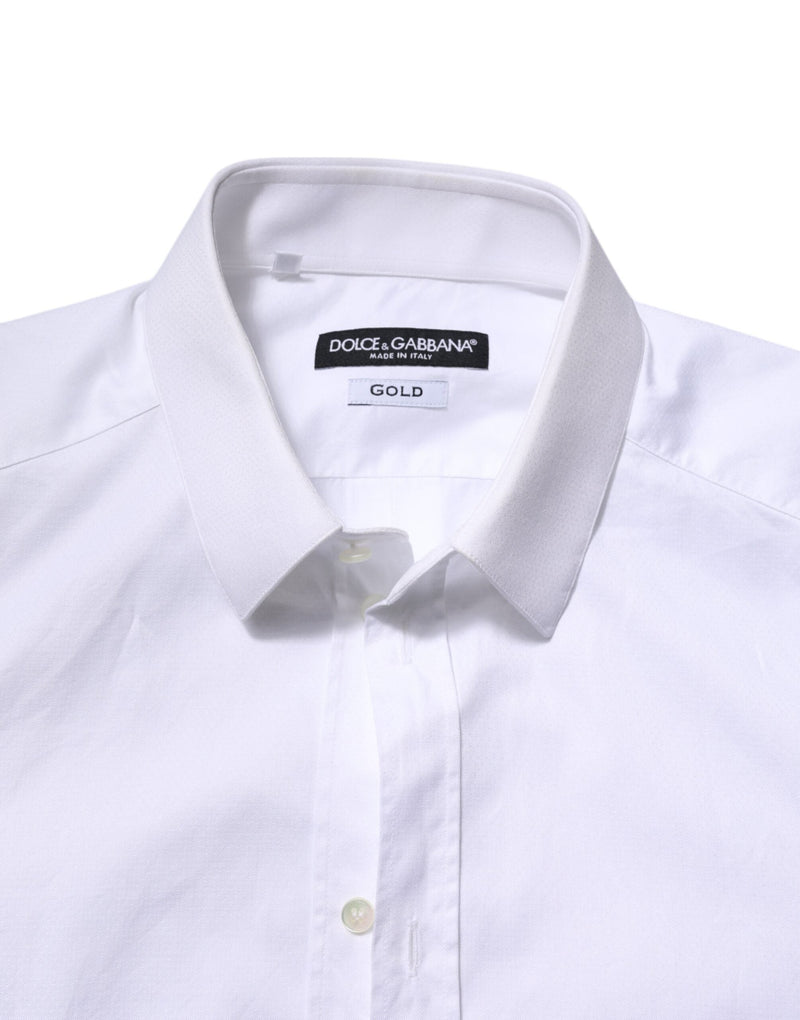 White Cotton GOLD Long Sleeve Men Dress Shirt Dolce & Gabbana