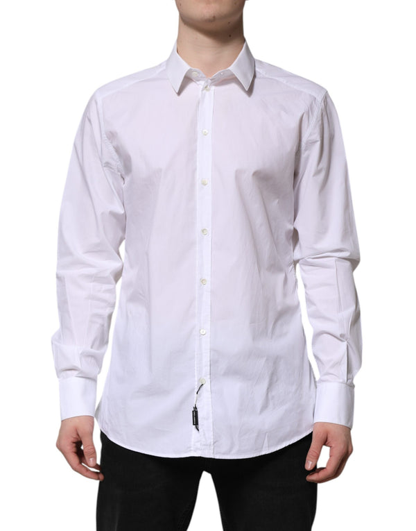 White Cotton GOLD Long Sleeves Dress Shirt Dolce & Gabbana
