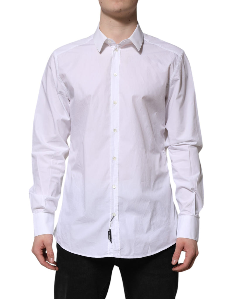 White Cotton GOLD Long Sleeves Dress Shirt Dolce & Gabbana