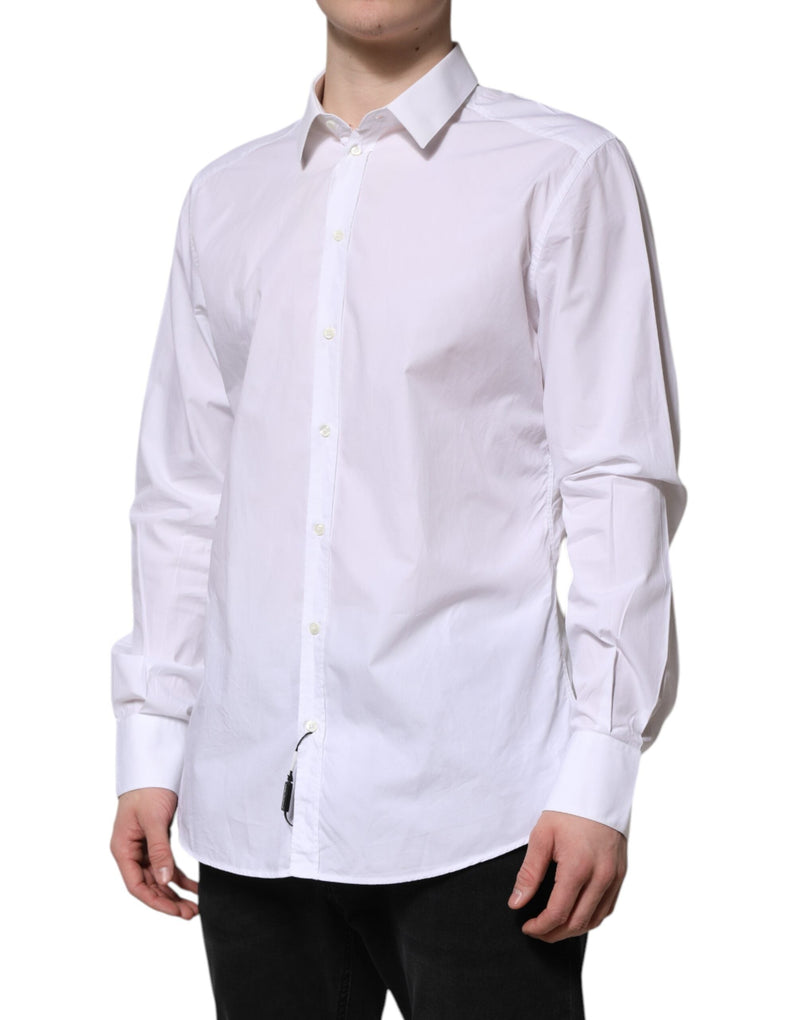 White Cotton GOLD Long Sleeves Dress Shirt Dolce & Gabbana