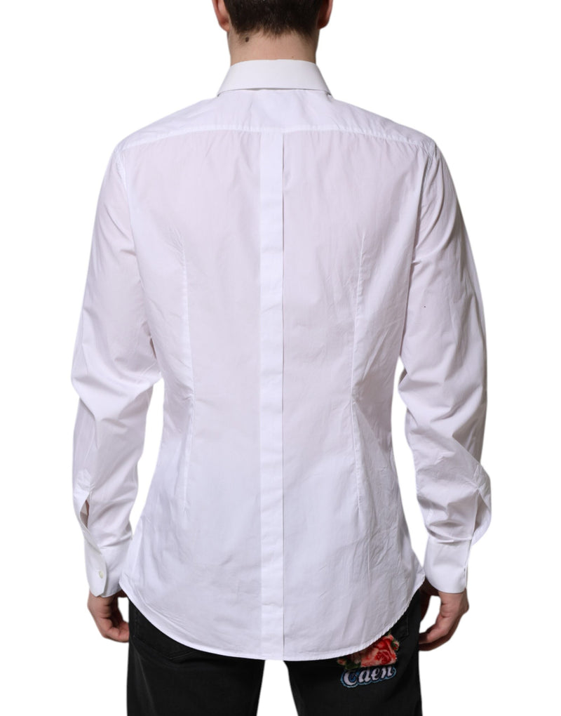 White Cotton GOLD Long Sleeves Dress Shirt Dolce & Gabbana