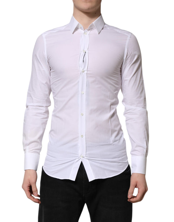 White Cotton GOLD Long Sleeve Men Dress Shirt Dolce & Gabbana