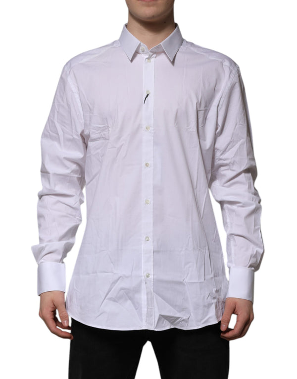 White Cotton GOLD Long Sleeves Dress Shirt Dolce & Gabbana