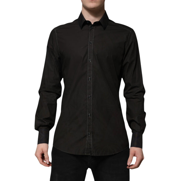 Black Cotton Jacquard GOLD Collar Dress Shirt Dolce & Gabbana