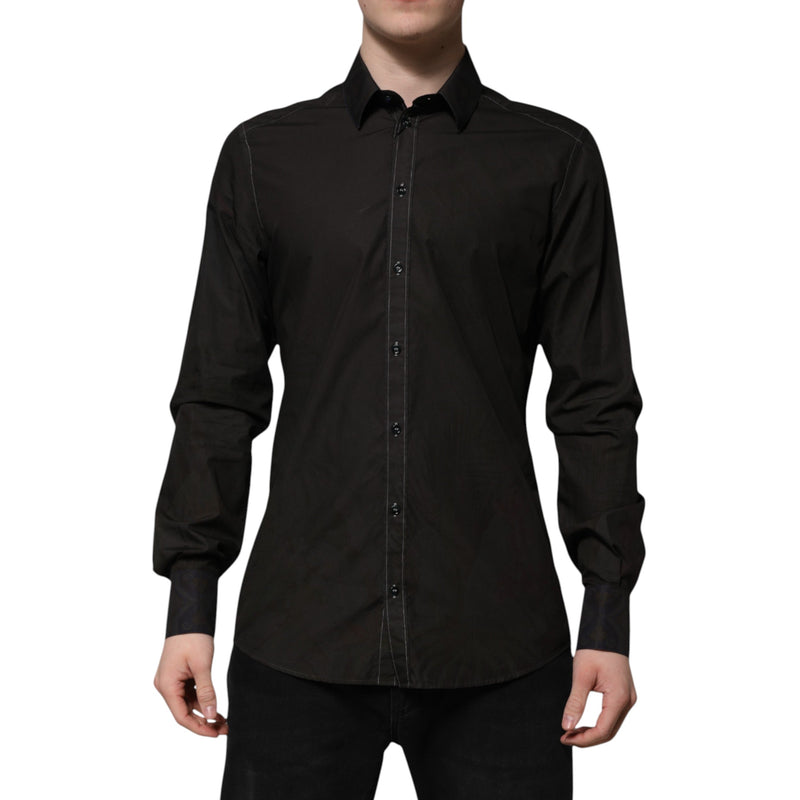 Black Cotton Jacquard GOLD Collar Dress Shirt Dolce & Gabbana