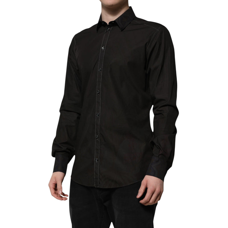 Black Cotton Jacquard GOLD Collar Dress Shirt Dolce & Gabbana