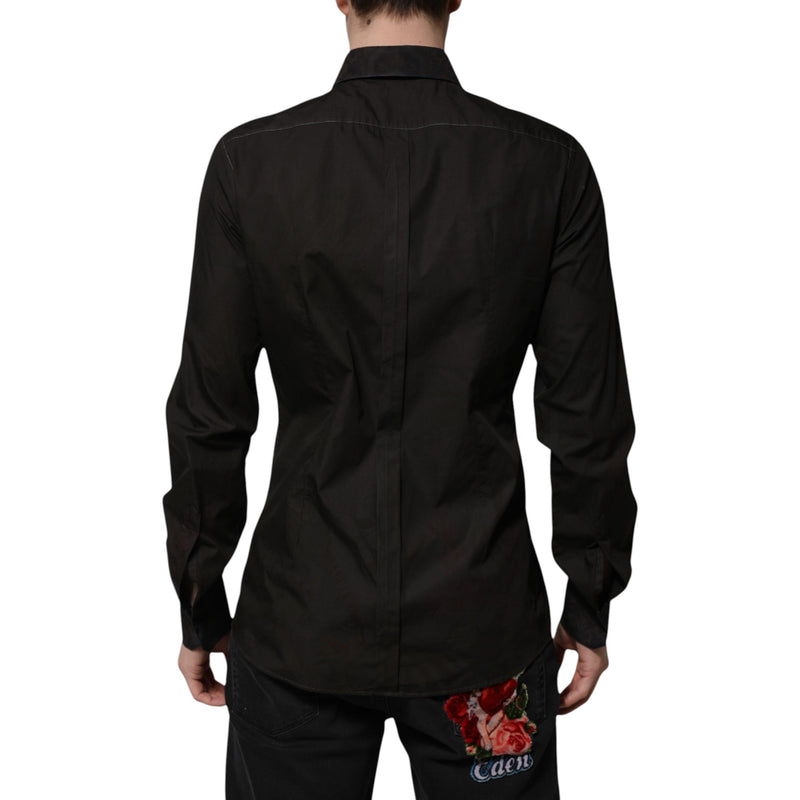 Black Cotton Jacquard GOLD Collar Dress Shirt Dolce & Gabbana