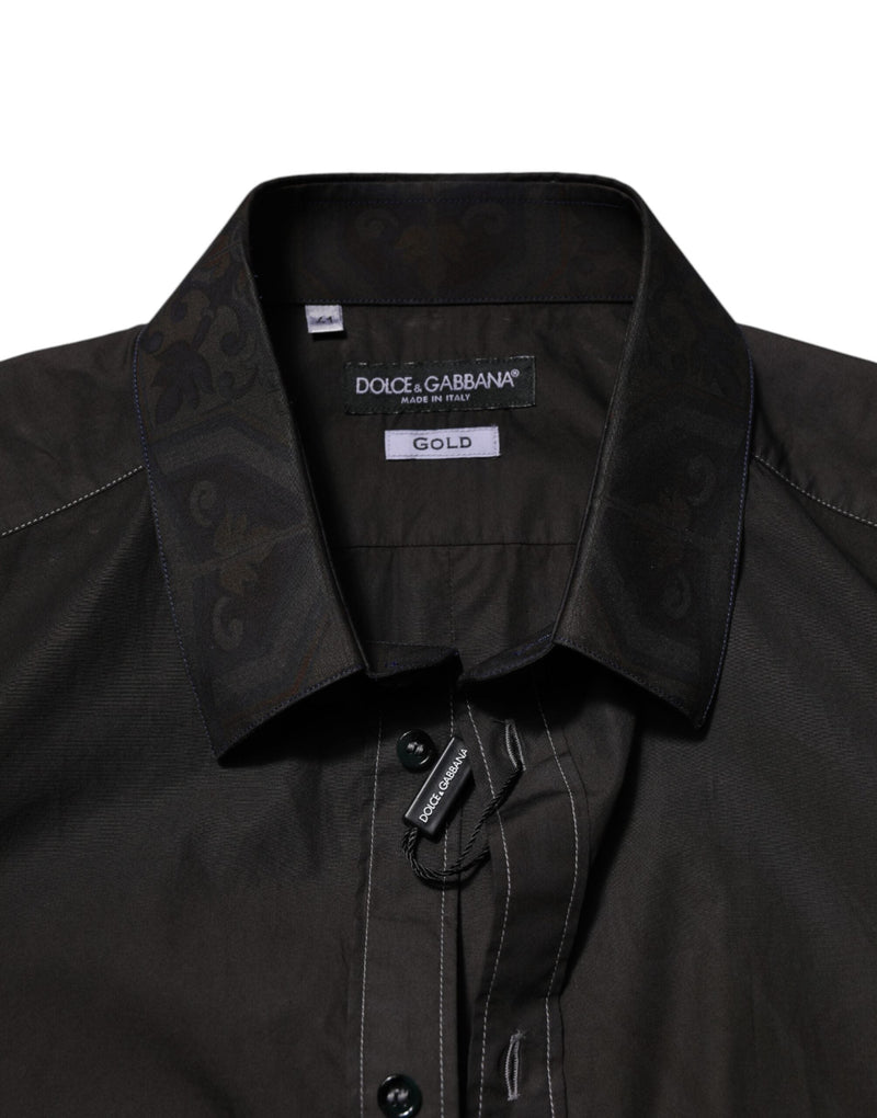 Black Cotton Jacquard GOLD Collar Dress Shirt Dolce & Gabbana