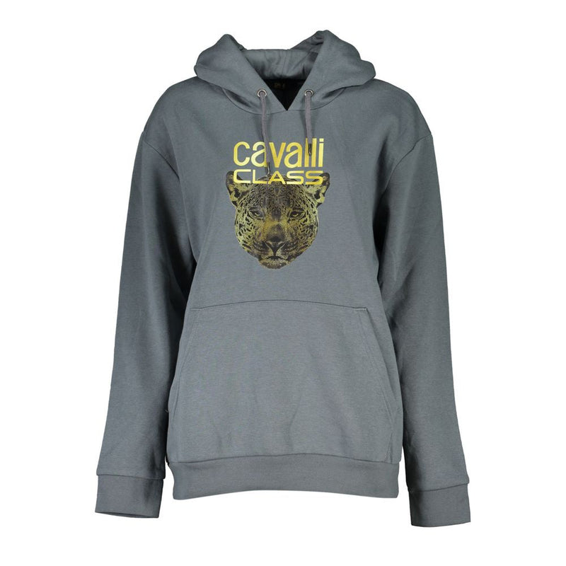 Sleek Gray Fleece Hooded Sweatshirt Cavalli Class