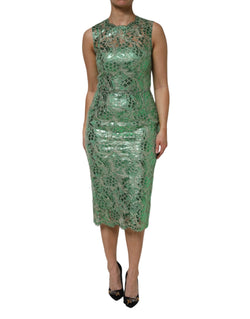 Green Cotton Floral Lace Sheath Midi Dress Dolce & Gabbana