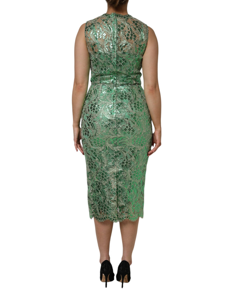 Green Cotton Floral Lace Sheath Midi Dress Dolce & Gabbana