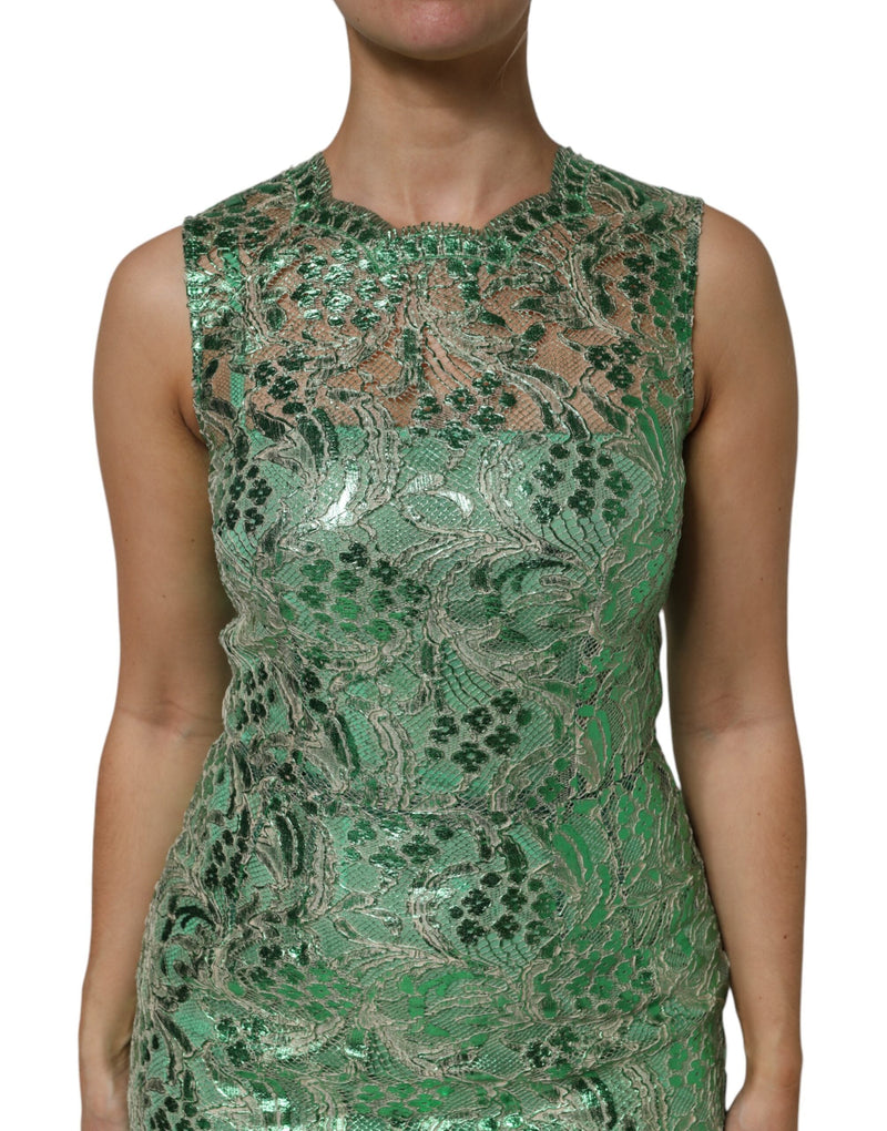Green Cotton Floral Lace Sheath Midi Dress Dolce & Gabbana
