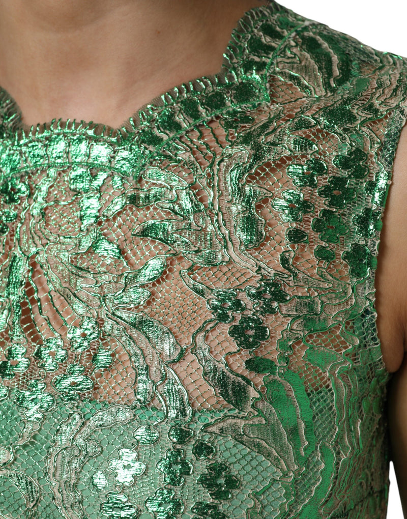Green Cotton Floral Lace Sheath Midi Dress Dolce & Gabbana