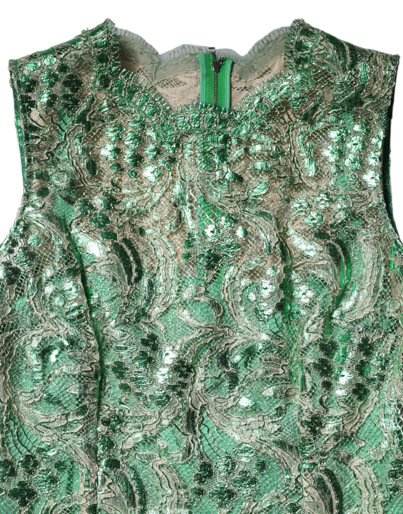 Green Cotton Floral Lace Sheath Midi Dress Dolce & Gabbana