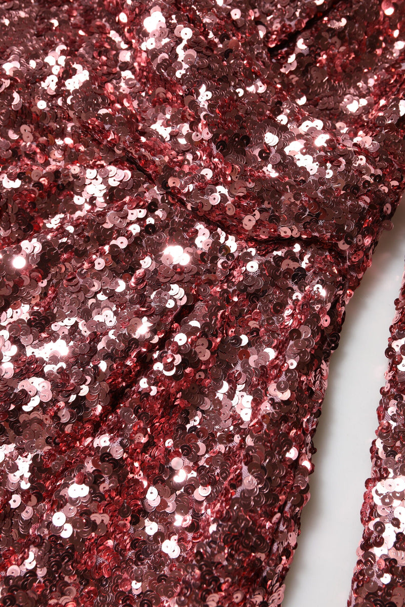 Pink Sequin Statement Nylon Midi V-Neck Dress Dolce & Gabbana