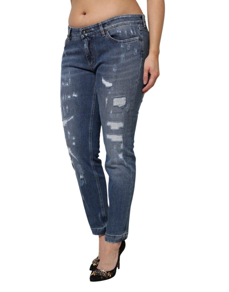 Blue Tattered Cotton Low Waist Denim Jeans Dolce & Gabbana