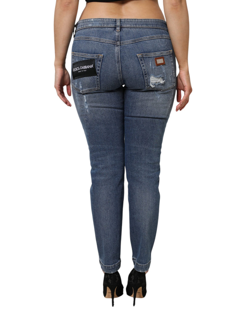 Blue Tattered Cotton Low Waist Denim Jeans Dolce & Gabbana