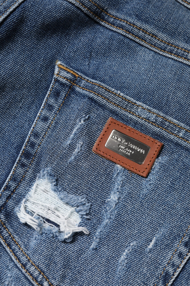 Blue Tattered Cotton Low Waist Denim Jeans Dolce & Gabbana