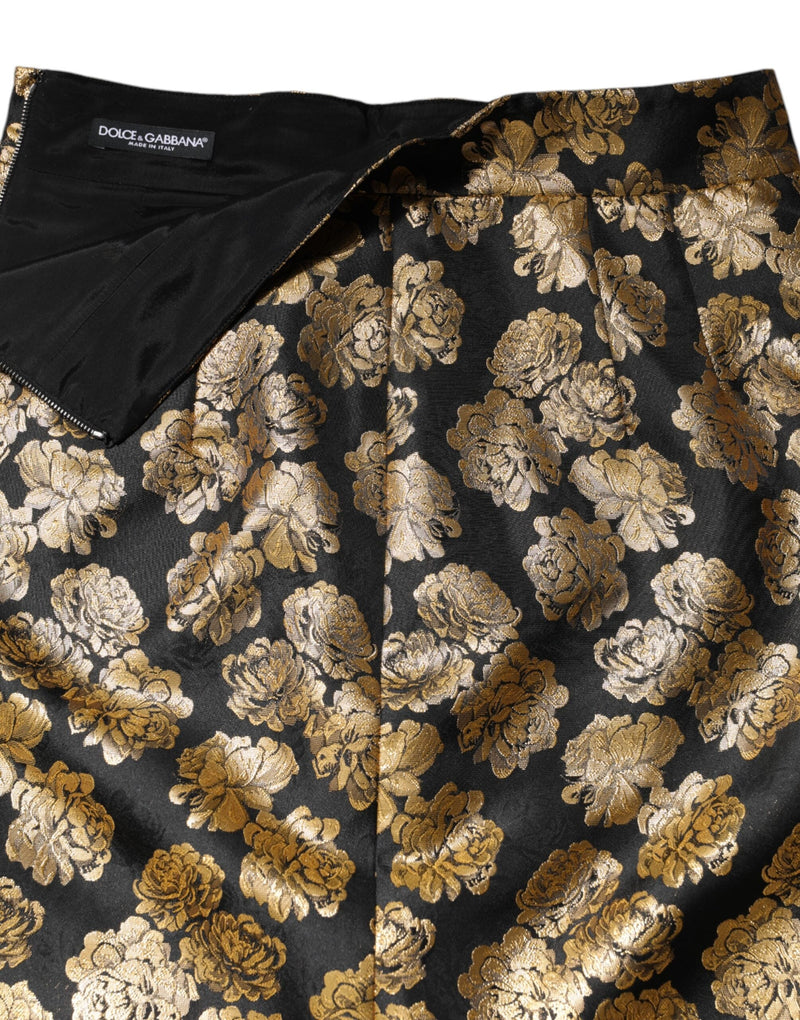 Black Gold Floral Print Jacquard Mini Skirt Dolce & Gabbana