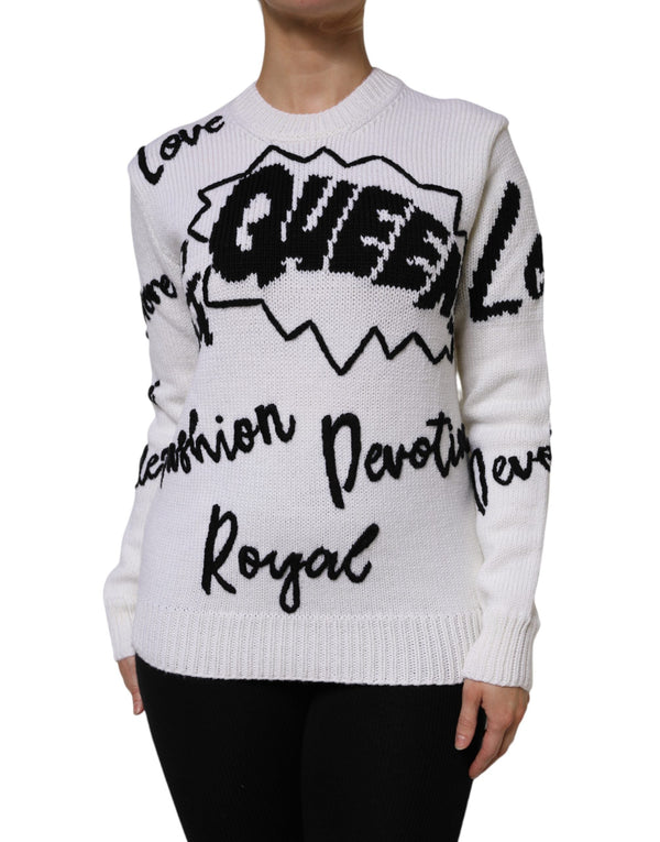 White Wool Knit Crew Neck Pullover Sweater Dolce & Gabbana
