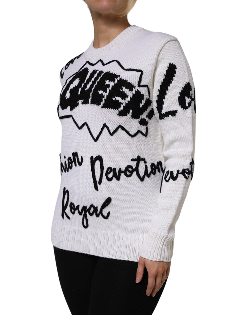 White Wool Knit Crew Neck Pullover Sweater Dolce & Gabbana