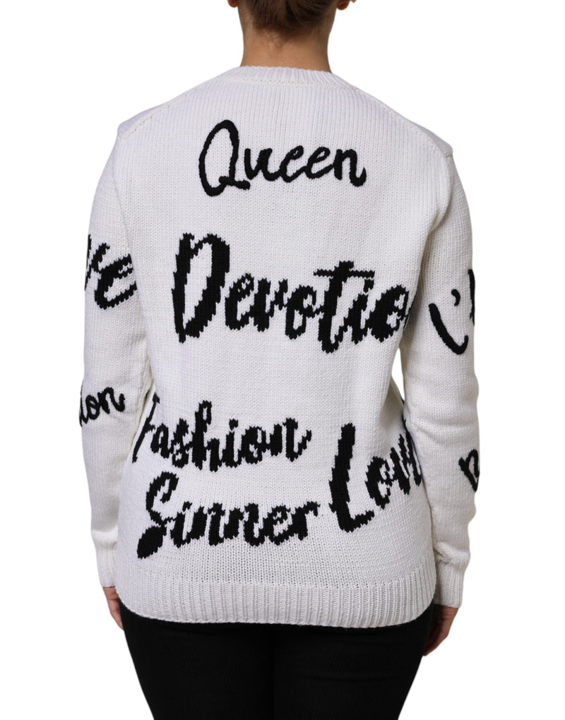 White Wool Knit Crew Neck Pullover Sweater Dolce & Gabbana