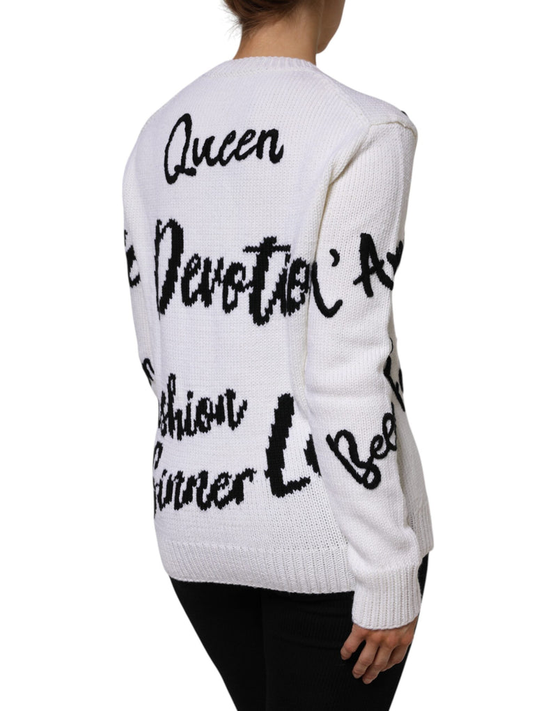 White Wool Knit Crew Neck Pullover Sweater Dolce & Gabbana