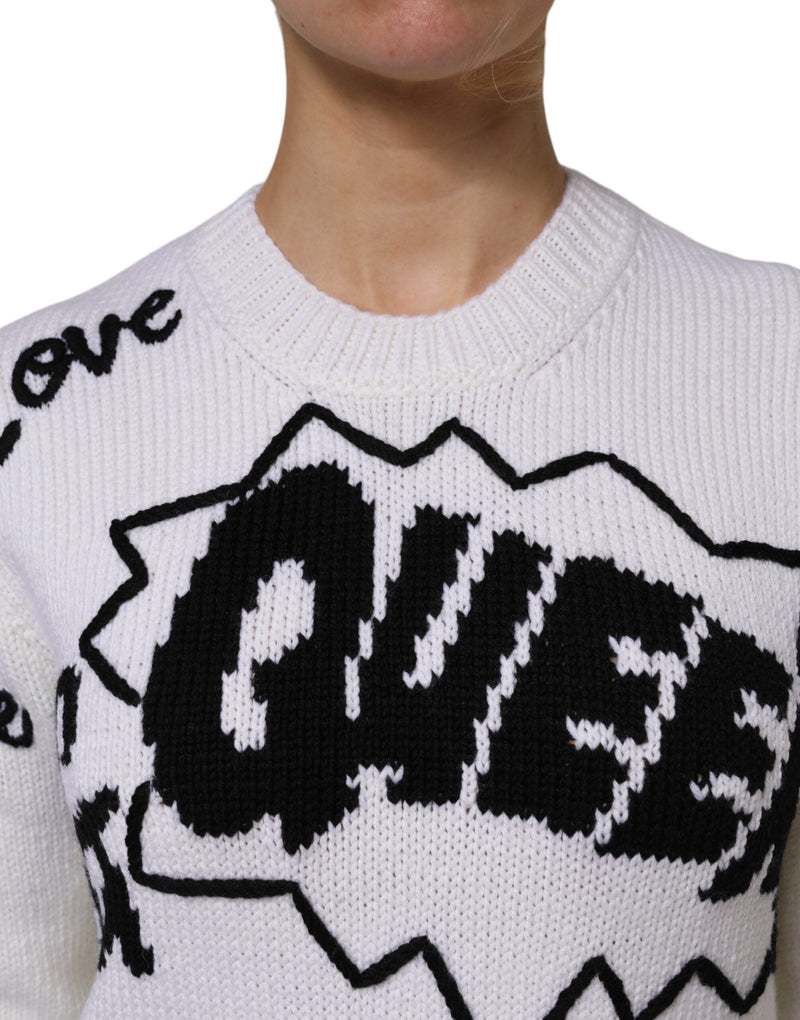 White Wool Knit Crew Neck Pullover Sweater Dolce & Gabbana