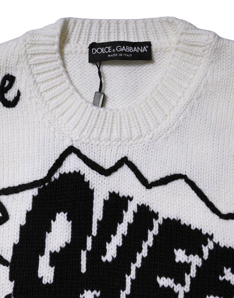 White Wool Knit Crew Neck Pullover Sweater Dolce & Gabbana