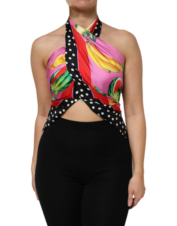 Multicolor Halter Party Evening Cropped Top Dolce & Gabbana