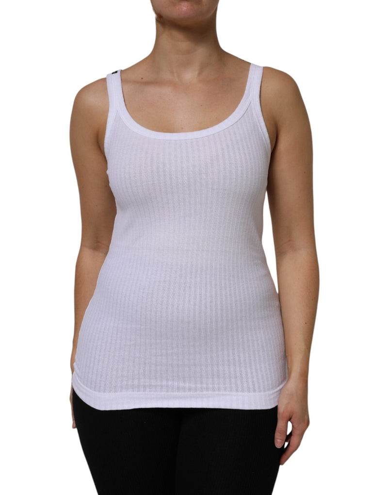 White Cotton Round Neck Sleeveless Tank Top Dolce & Gabbana