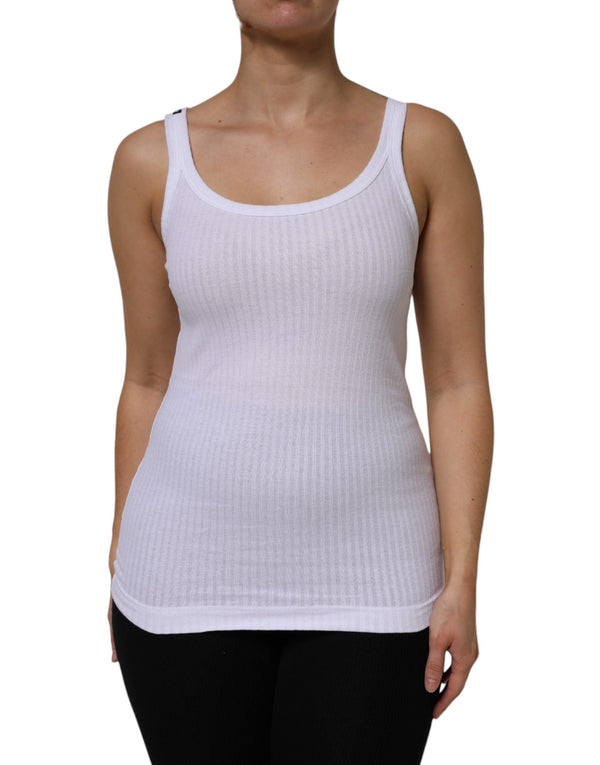 White Cotton Round Neck Sleeveless Tank Top Dolce & Gabbana
