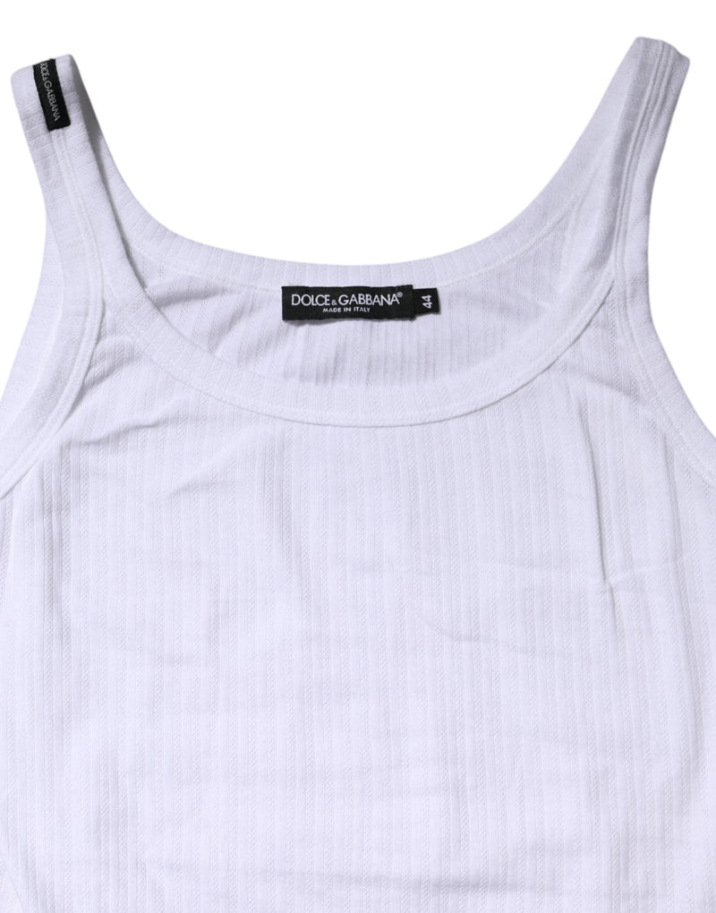 White Cotton Round Neck Sleeveless Tank Top Dolce & Gabbana