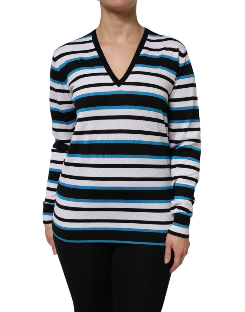 Multicolor Stripes Long Sleeves V-neck Top Dolce & Gabbana