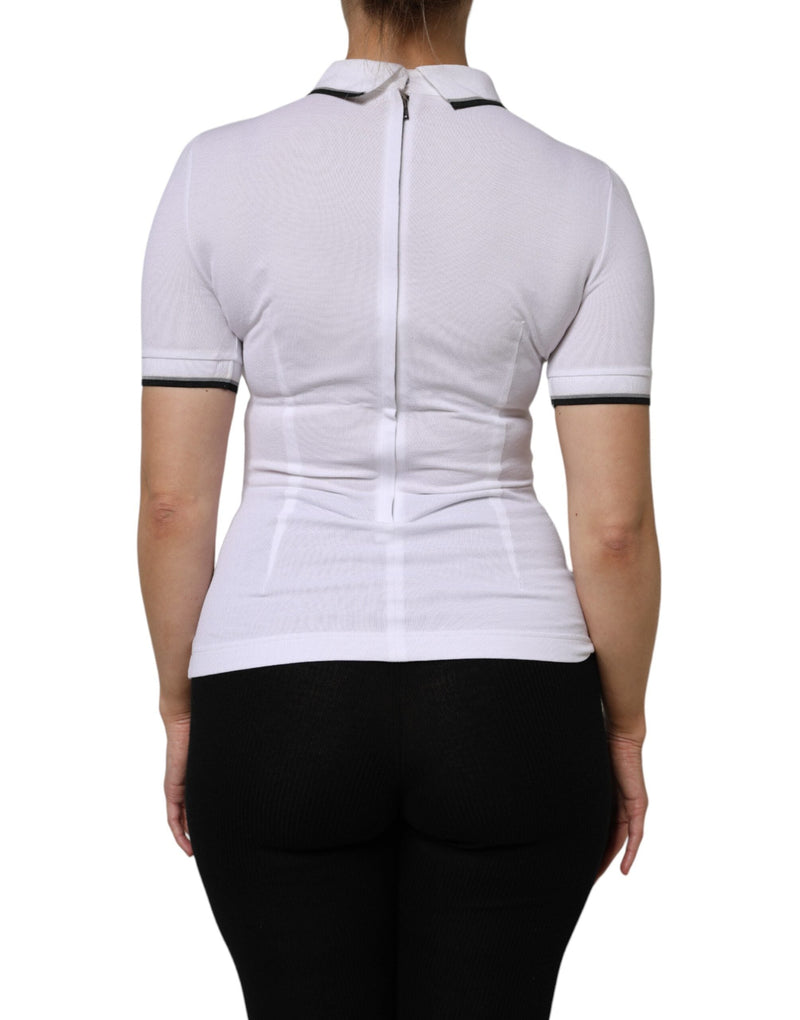 White Cotton Short Sleeves Collared Polo Top Dolce & Gabbana