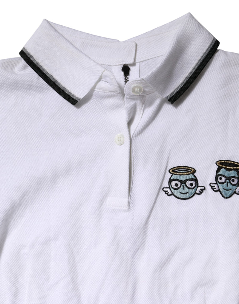 White Cotton Short Sleeves Collared Polo Top Dolce & Gabbana