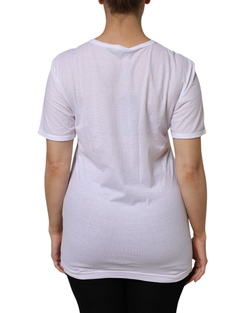 White Cotton Short Sleeves V-Neck Top T-shirt Dolce & Gabbana