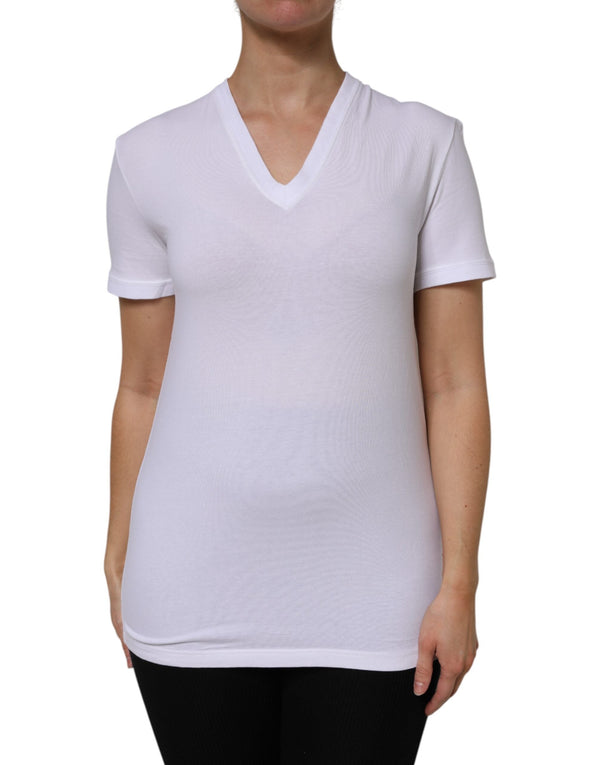 White Cotton Short Sleeves V-Neck Top T-shirt Dolce & Gabbana