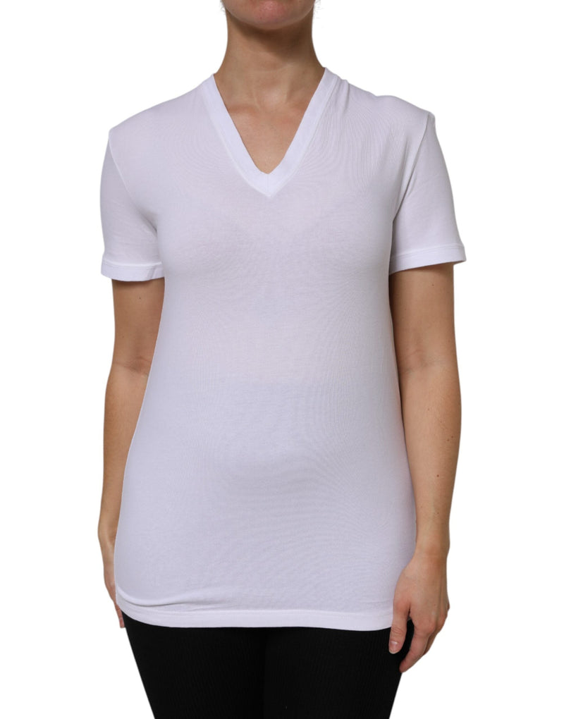 White Cotton Short Sleeves V-Neck Top T-shirt Dolce & Gabbana