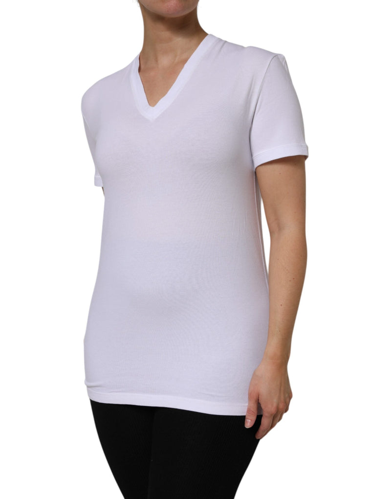 White Cotton Short Sleeves V-Neck Top T-shirt Dolce & Gabbana