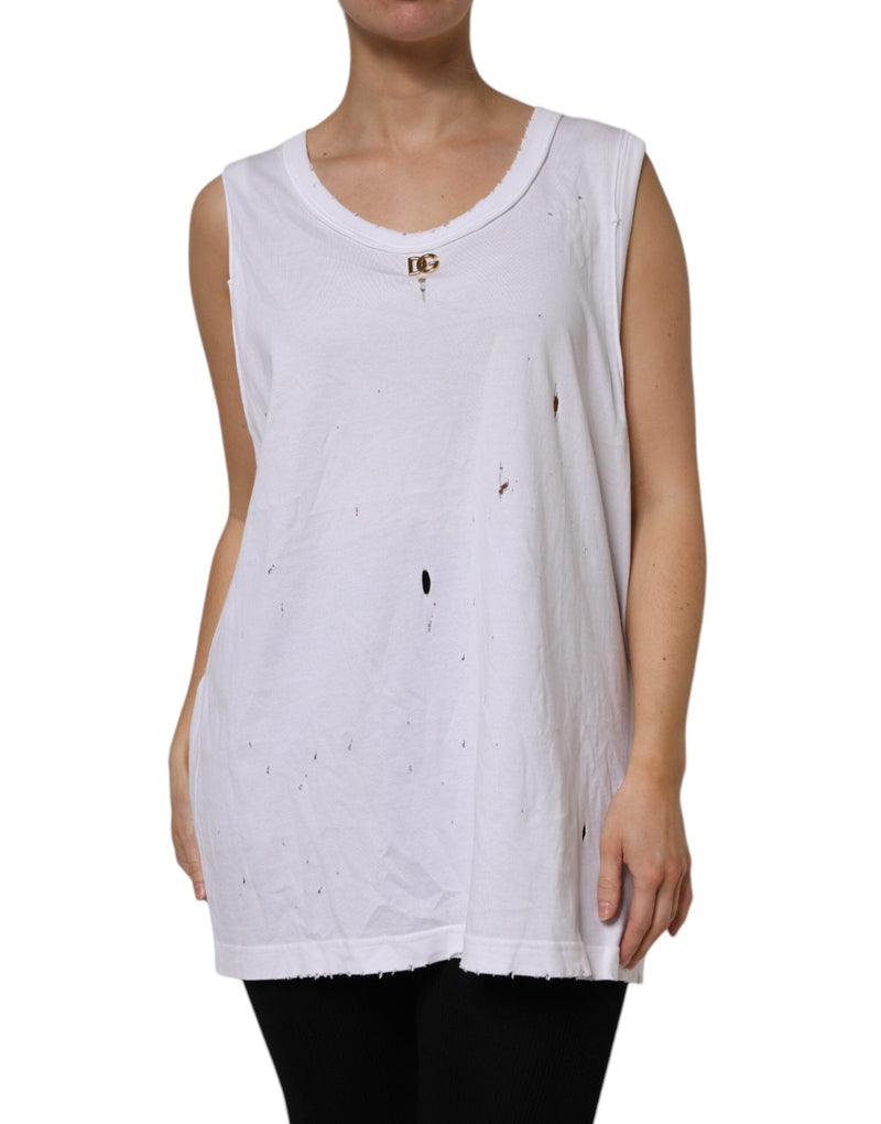 White Cotton Sleeveless Round Neck Tank Top Dolce & Gabbana