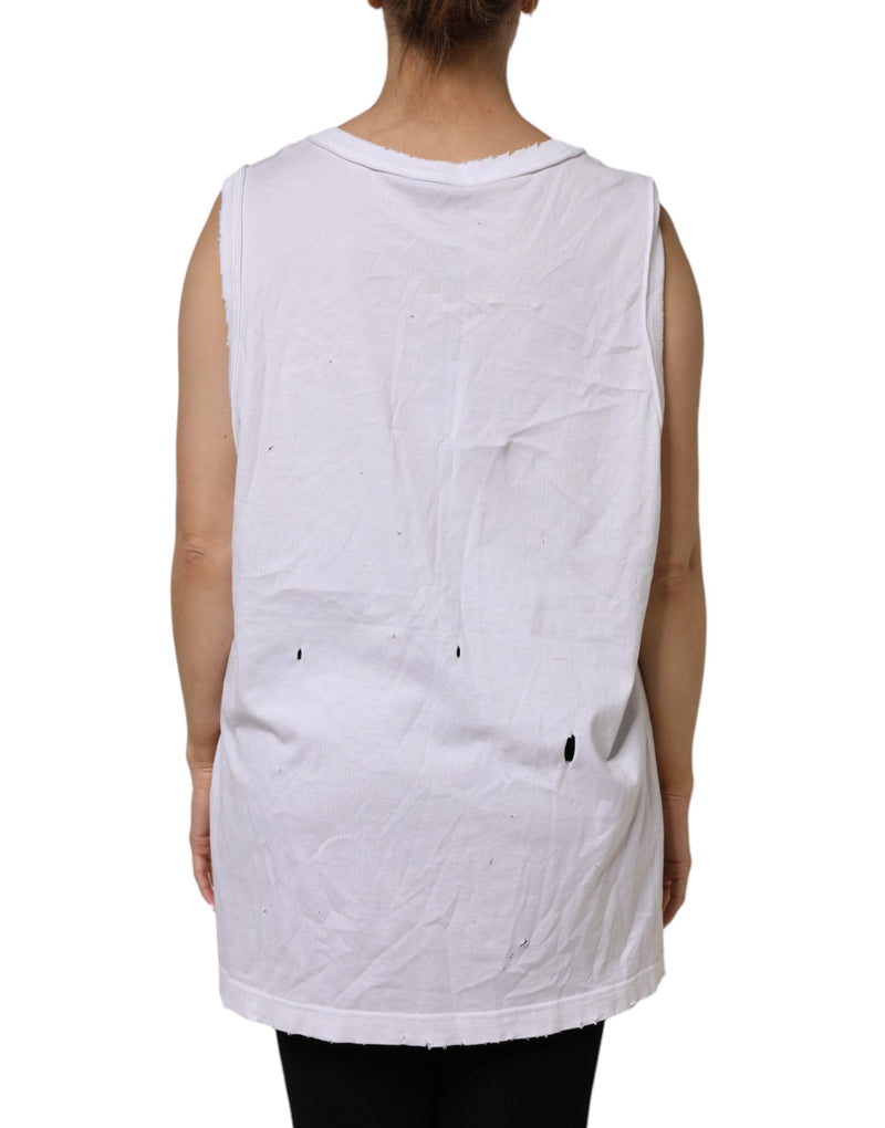 White Cotton Sleeveless Round Neck Tank Top Dolce & Gabbana