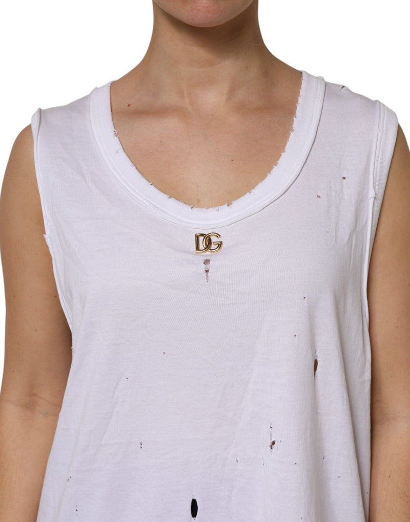 White Cotton Sleeveless Round Neck Tank Top Dolce & Gabbana