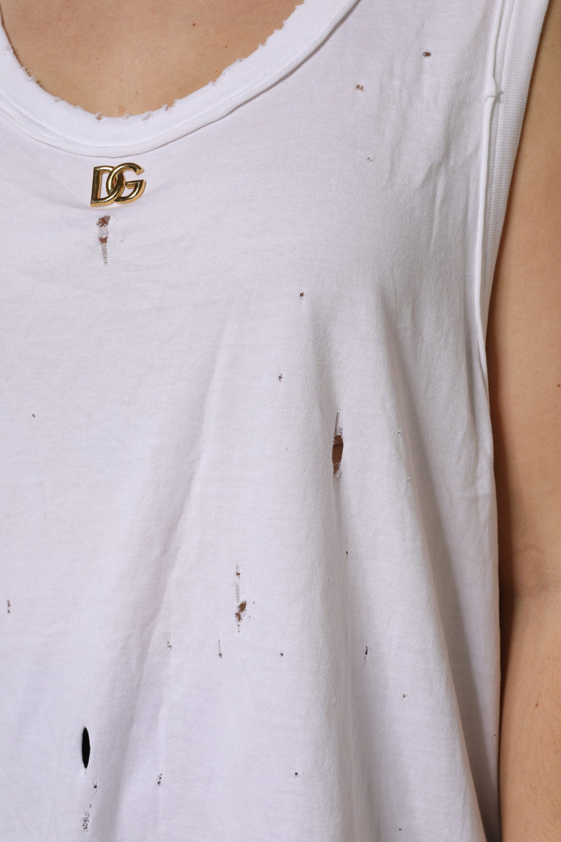 White Cotton Sleeveless Round Neck Tank Top Dolce & Gabbana