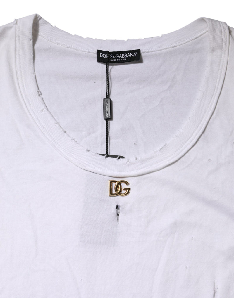 White Cotton Sleeveless Round Neck Tank Top Dolce & Gabbana